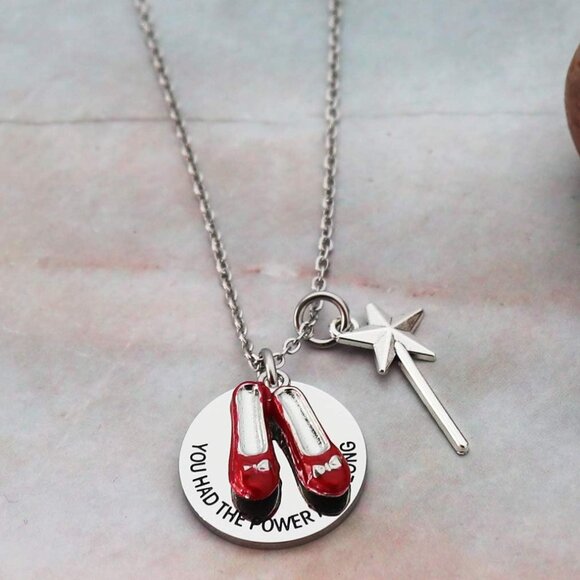 Robust Stainless Steel Wizard of Oz Necklace with Ruby Slippers Charm, Inspirati - Picture 3 of 4